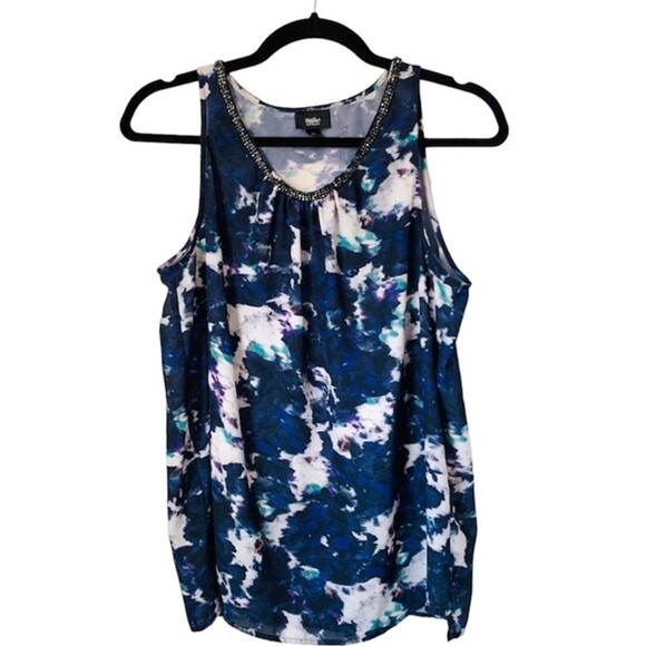 Mossimo Blouse Womens Small Blue Multicolor Sleeveless Scoop Neck Beaded Work - Picture 1 of 7